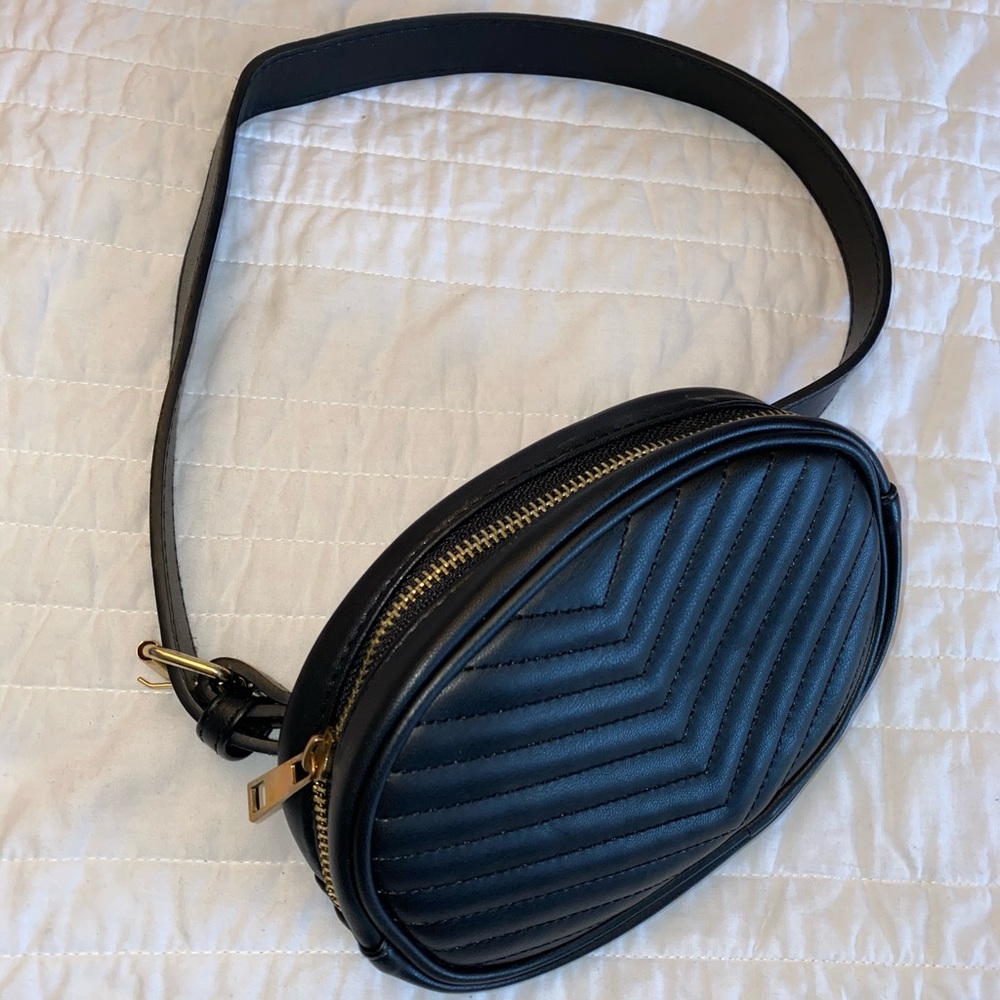 Black fanny pack with gold detailing